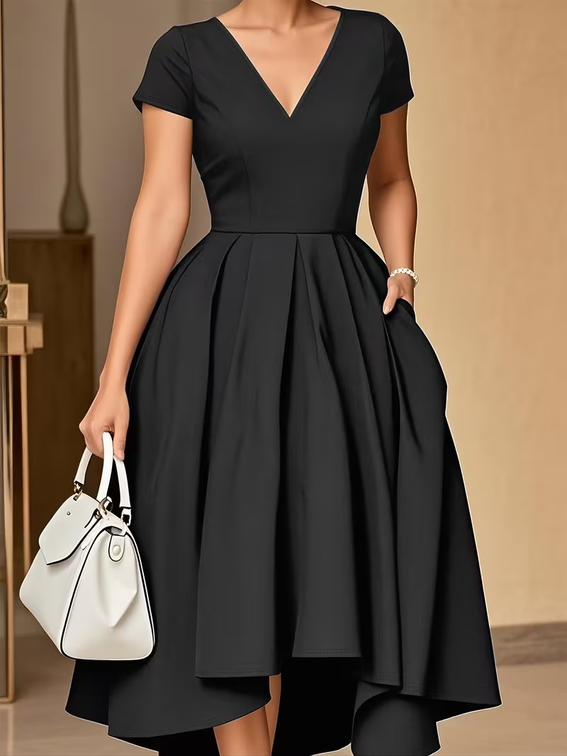 Women’s Sculpted Pleated Elegant Midi Dress